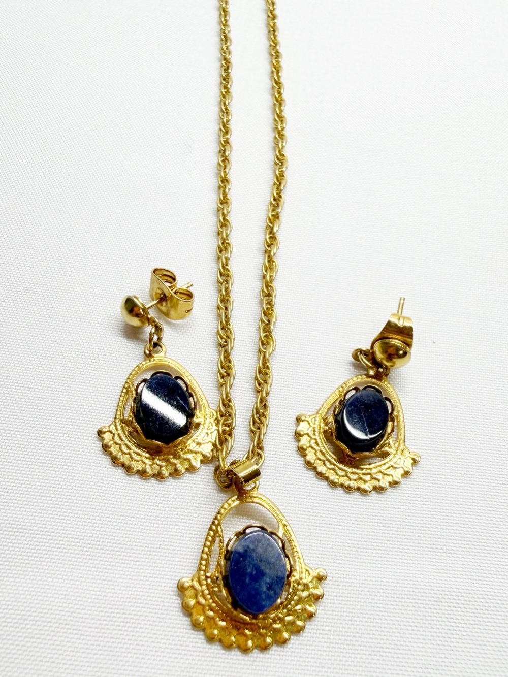 Vintage Blue Stone Necklace and Earrings Set